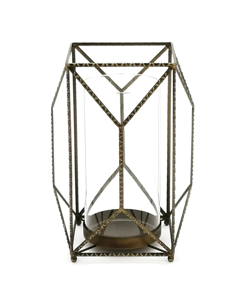 Slickblue Chic Golden Geometric Iron Candle Holder With Glass Hurricane