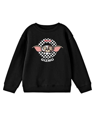 Gremlins Boys Gizmo Checkered Background Black Long Sleeve Shirt