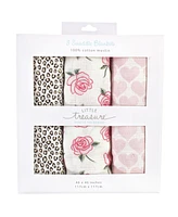 Little Treasure Baby Girl Cotton Muslin Swaddle Blankets, Rose Leopard, One Size