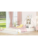 Streamdale Furniture Full Size Wood Floor Bed With House-Shaped Headboard