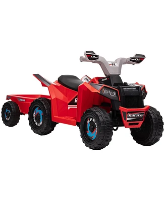 Aosom Kids Atv Quad Car with Back Trailer, Pink