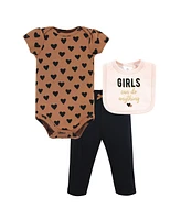 Hudson Baby Girls Cotton Bodysuit, Pant and Bib Set