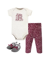 Hudson Baby Girls Cotton Bodysuit, Pant and Shoe Set Love Flowers