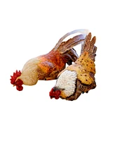 Slickblue Hen And Rooster Shelf Sitter With Metal Accents (Set of 2)