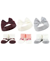 Hudson Baby Infant Girl 12Pc Headband and Socks Giftset, Gray