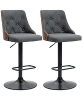 Homcom Adjustable Swivel Counter Height Bar Stools Set of 2, Linen Fabric, Dark Grey