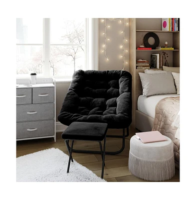 Emma+Oliver Aisling Oversized Folding Saucer Chair And Ottoman For Dorm, Bedroom