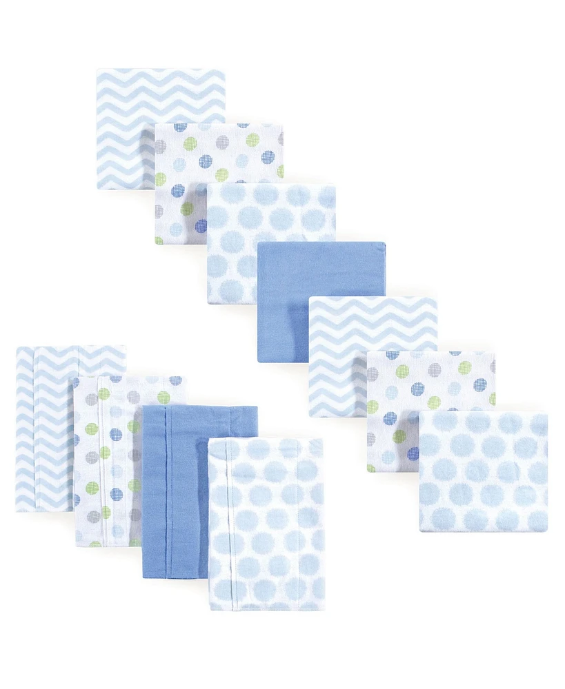 Luvable Friends Infant Boy Cotton Flannel Burp Cloths and Receiving Blankets Set, 11-Piece, Blue Chevron, One Size