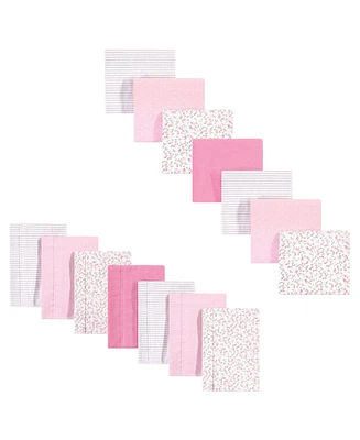 Hudson Baby Infant Girl Cotton Flannel Burp Cloths and Receiving Blankets, 14-Piece, Pink Peony, One Size