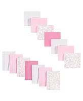 Hudson Baby Infant Girl Cotton Flannel Burp Cloths and Receiving Blankets, 14-Piece Set, Pink Peony, One Size