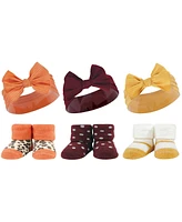 Hudson Baby Infant Girl 12Pc Headband and Socks Giftset, Burgundy Orange Yellow Orange, One Size