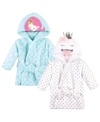 Hudson Baby Baby Girls 2Pc Plush Animal Face Bathrobe, Mermaid Swan, 0-9 Months