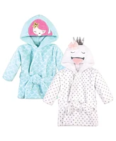 Hudson Baby Baby Girls 2Pc Plush Animal Face Bathrobe, Mermaid Swan, 0-9 Months