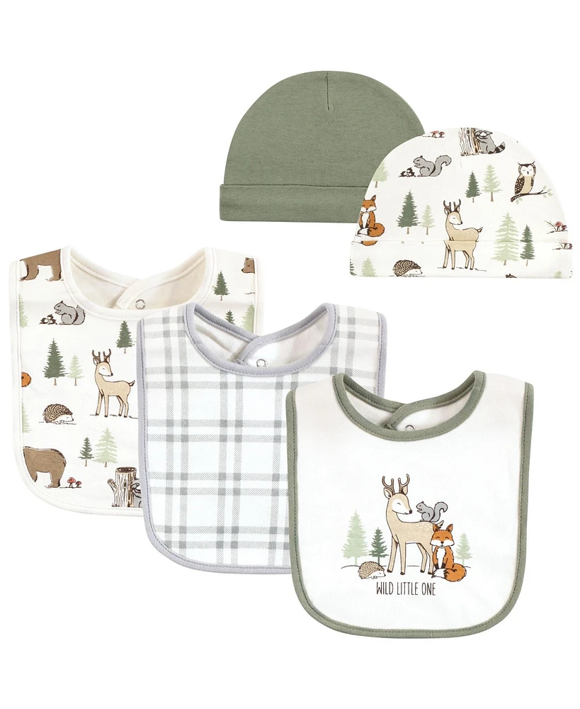 Hudson Baby Infant Boy Cotton Bib and Caps Set, Forest Animals, One Size