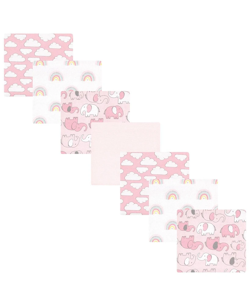 Hudson Baby Infant Girl Cotton Flannel Receiving Blankets Bundle, Girl New Elephant, One Size