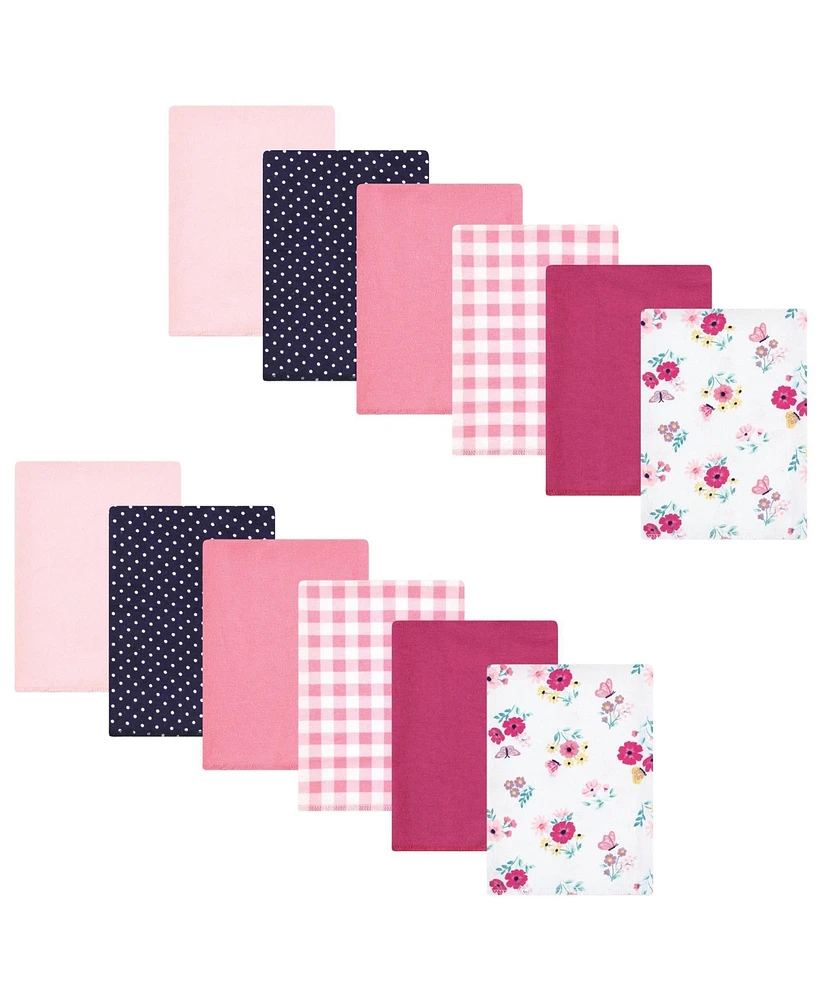 Hudson Baby Infant Girl Cotton Flannel Burp Cloths Bundle, Butterfly Floral, One Size