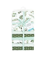 Hudson Baby Infant Girl Cotton Flannel Receiving Blankets Bundle, Eucalyptus, One Size