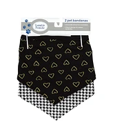 Luvable Friends Dog Reversible Pet Dog and Cat Bandana Bibs 2pk, Houndstooth Hearts, One Size