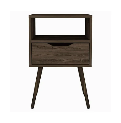 Depot E-Shop Emma Nightstand, Superior Top, Four Legs, One Open Shelf, Drawer