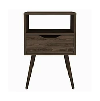 Depot E-Shop Emma Nightstand, Superior Top, Four Legs, One Open Shelf, Drawer