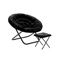 Emma+Oliver Ersa Oversize Folding Saucer Moon Chair And Ottoman For Dorm Bedroom With Steel Frames