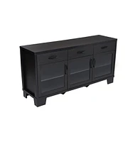 Merrick Lane Samson Three-Drawer Engineered Wood Buffet Sideboard Cabinet With Three Tempered Glass Doors For Dining Room/Kitchen