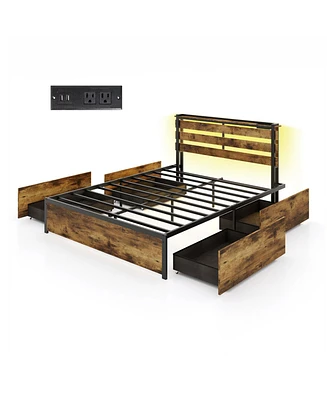 Slickblue Bed Frame with Drawers Led Lights and Usb Ports