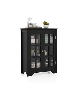 Slickblue Freestanding Display Storage Cabinet with 2 Glass Doors and Adjustable Shelves