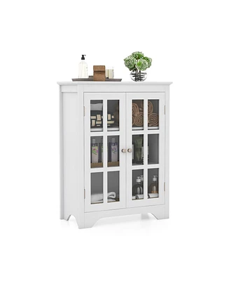 Slickblue Freestanding Display Storage Cabinet with 2 Glass Doors and Adjustable Shelves