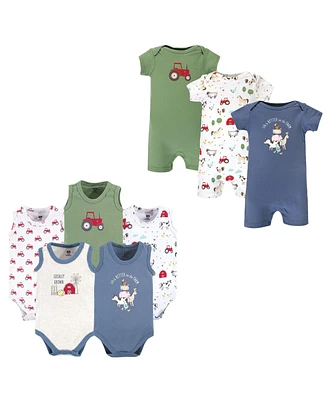 Hudson Baby Boys Cotton Bodysuits and Rompers, 8-Piece