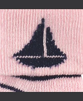 Luvable Friends Baby Girls Grow with Me Cotton Terry Socks, Pink Sailboat, 0-6 and 6-12 Months