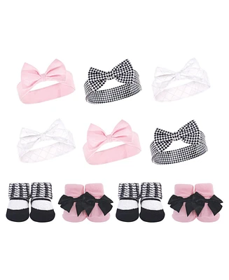 Hudson Baby Baby Girls 10Pc Headband and Socks Set, Houndstooth, 0-9 Months