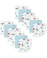 Hudson Baby Infant Boy 24Pc Cotton Muslin Washcloths, Dino, 10x10 in