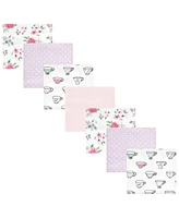 Hudson Baby Infant Girl Cotton Flannel Receiving Blankets Bundle Set, Tea Party, One Size