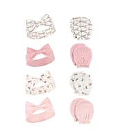 Hudson Baby Baby Girls 16Pc Cotton Headband and Scratch Mitten Set, Paris Lace Medallion, 0-6 Months