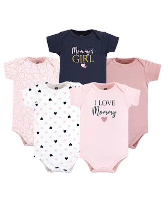 Hudson Baby Girls Cotton Bodysuits Mommy Pink Navy 5Pk, Preemie