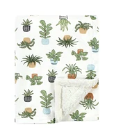 Hudson Baby Plush Blanket with Furry Binding and Back, Plants, One Size