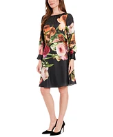 London Times Women's Floral-Print Long-Sleeve Dress