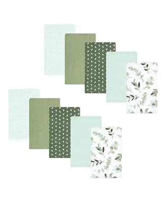 Hudson Baby Infant Girl Cotton Flannel Burp Cloths, Eucalyptus 10-Pack, One Size