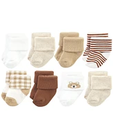 Hudson Baby Baby Boys Hudson Cotton Rich Newborn and Terry Socks, Teddy Bear, 0-6 Months