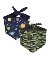 Luvable Friends Dog Reversible Pet Dog and Cat Bandana Bibs 2pk, Space Camo, One Size