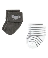 Hudson Baby Boys Cotton Rich Newborn and Terry Socks, Modern Elephant, 6-12 Months