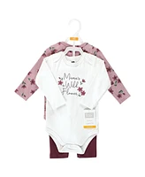 Hudson Baby Girls Cotton Bodysuit and Pant Set, Plum Wildflower Long Sleeve, 12-18 Months