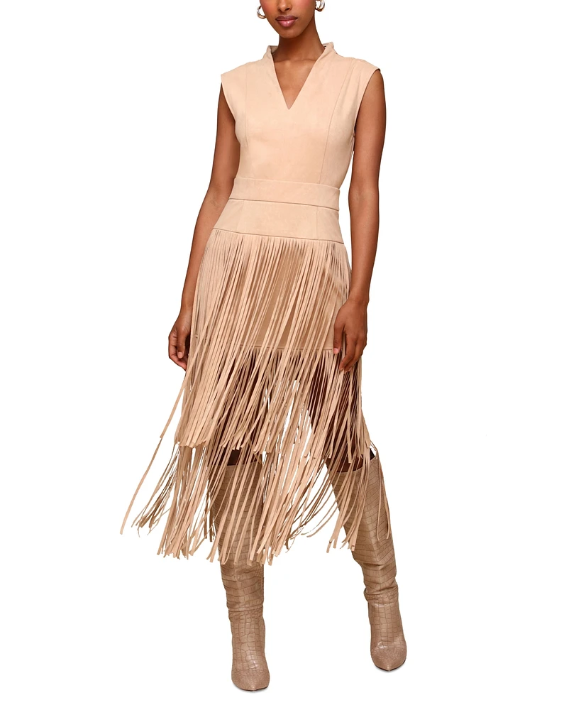 Avec Les Filles Women's Tiered-Fringe Sleeveless Dress