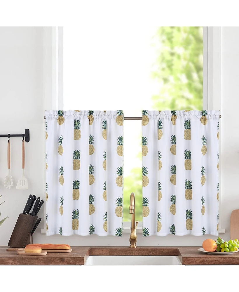 Caromio Pineapple Print Kitchen Tier Window Curtain Pair