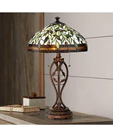 Traditional Tiffany Style Table Lamp 26" High Blossoming Bronze Brown Leaf and Vine Antique Glass Shade Decor for Living Room Bedroom House Bedsi