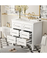 Simplie Fun Modern Bathroom Vanity Set 36" Resin Sink, 4-Drawer Cabinet, Solid Wood Frame