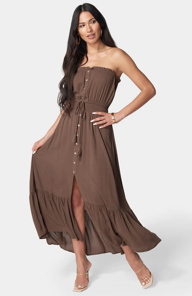 bebe Women's Strapless Maxi Dress, Beige/Khaki, XXSmall