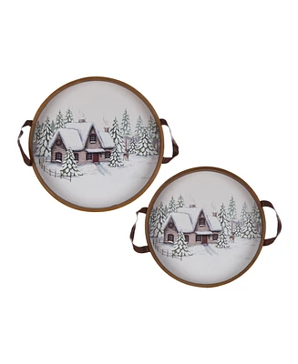 Slickblue Wood Winter Scene Tray (Set of 2)