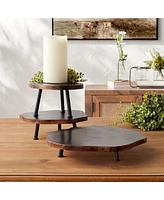 Slickblue Tree Disc Pedestal Tray Set - Natural and Functional Home Decor